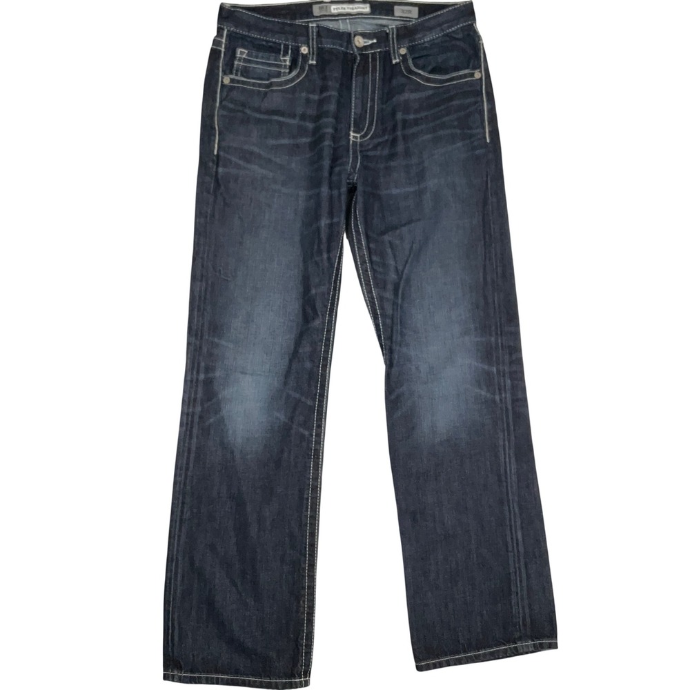 BKE Tyler‎ Straight Jeans Mens 32R Indigo  Blue Whisker Contrast Stitch Denim